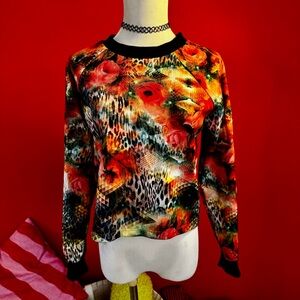 Chocolate Multicolor Floral Animal Print Sweatshirt